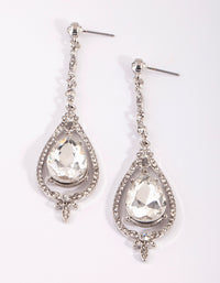 Rhodium Cup Out Teardrop Earrings - link has visual effect only