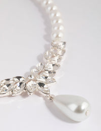 Silver Teardrop Pearl Necklace & Earrings Set - link has visual effect only