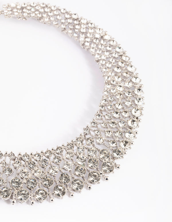 Silver Graduated Diamante Collar Necklace