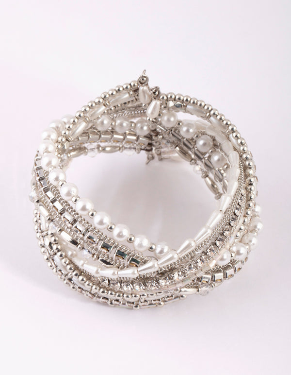 Silver Plated Multi Bead Cuff Bracelet