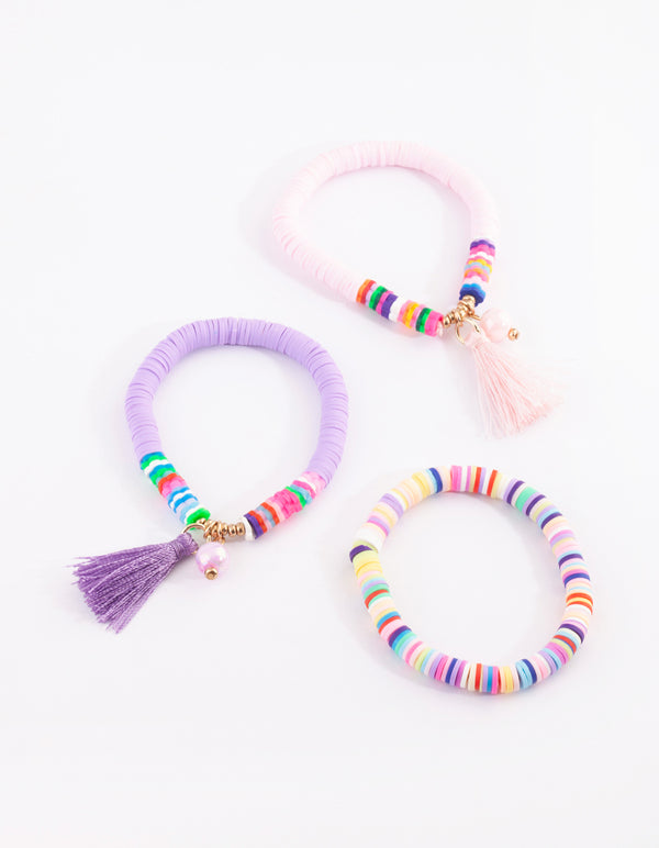 Kids Beaded Tassel Stretch Bracelet Pack