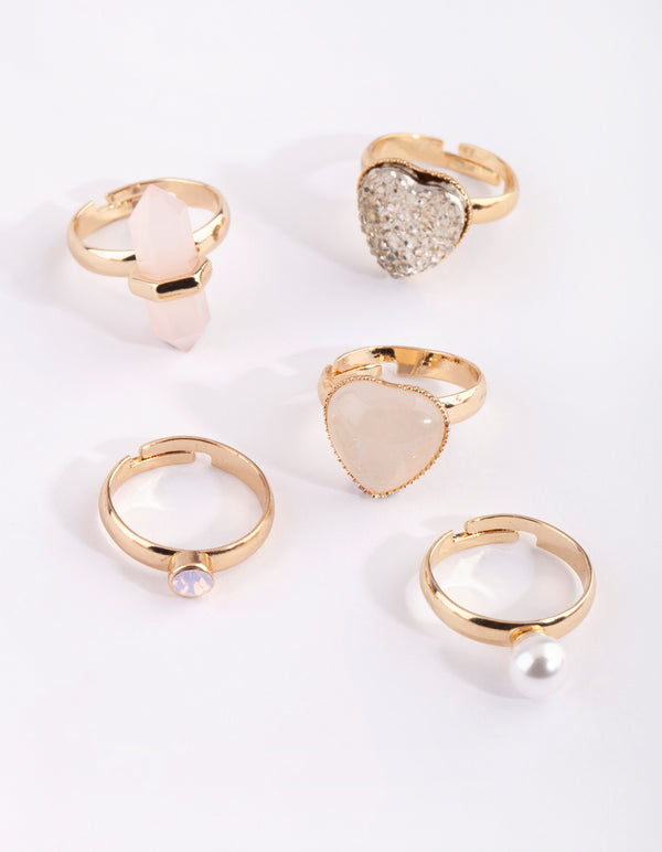 Kids Pink Stone Ring 5-Pack