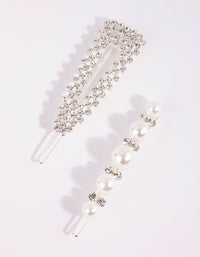 Silver Diamante & Pearl Clip Set - link has visual effect only