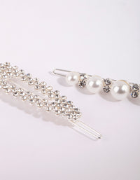 Silver Diamante & Pearl Clip Set - link has visual effect only