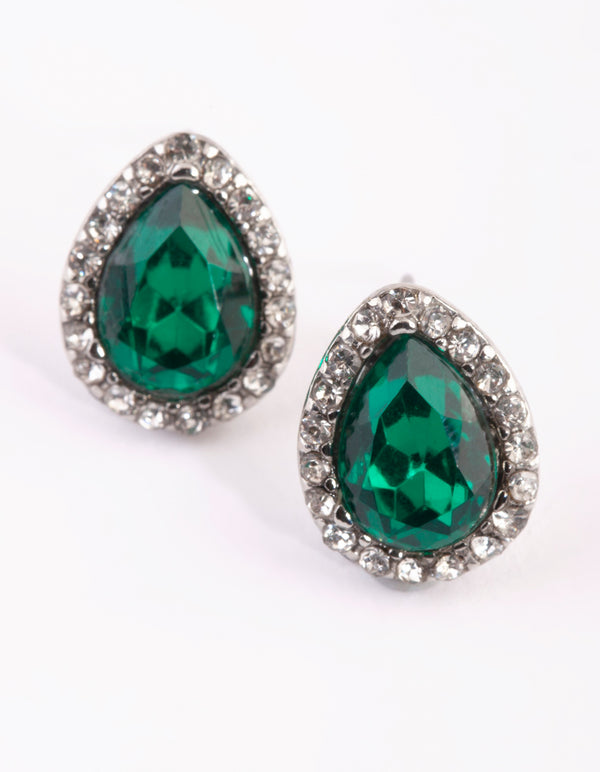 Green Teardrop Stud Earrings