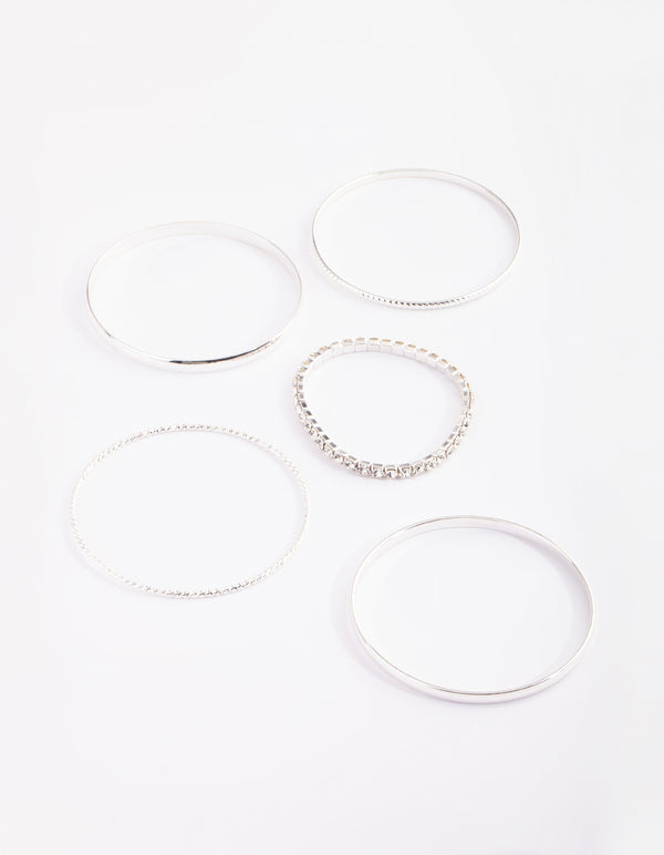 Silver Diamante Bangle 5-Pack