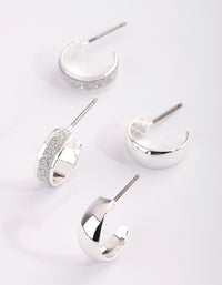 Silver Glitter Huggie Hoop Earring Set - link has visual effect only