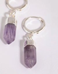 Silver Amethyst Shard Huggie Earrings - link has visual effect only