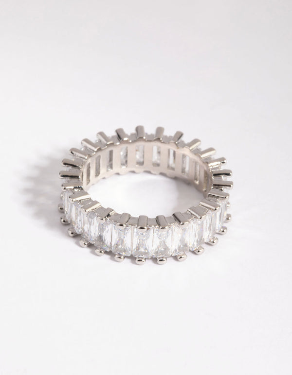 Silver Diamond Simulant Baguette Ring