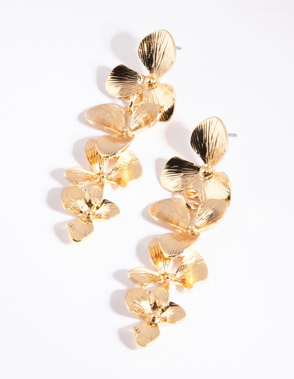 Gold Flower Drop Earrings