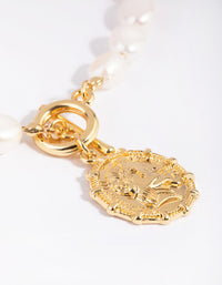 Gold Plated Coin & Fob Necklace with Freshwater Pearl - link has visual effect only