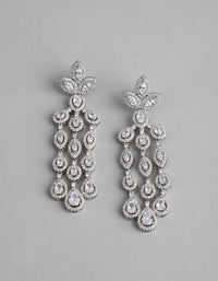 Rhodium Cubic Zirconia Triple Strand Drop Earrings - link has visual effect only