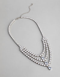 Silver Cubic Zirconia Layered Statement Necklace - link has visual effect only