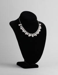 Rhodium Cubic Zirconia Dainty Deco Necklace - link has visual effect only