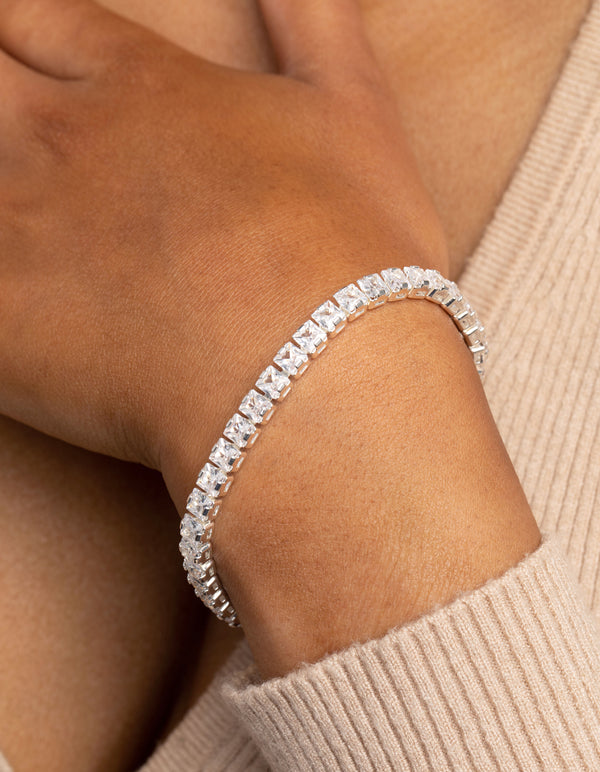 Silver Cubic Zirconia Cup Chain Bracelet