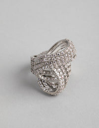 Rhodium Cubic Zirconia Cup Chain Knot Ring - link has visual effect only