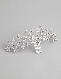 Rhodium Cubic Zirconia Flower Garden Comb - link has visual effect only