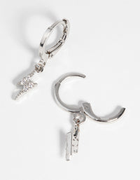 Rhodium Bolt Huggie Hoop Earrings - link has visual effect only