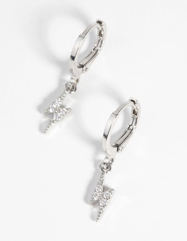 Rhodium Bolt Huggie Hoop Earrings