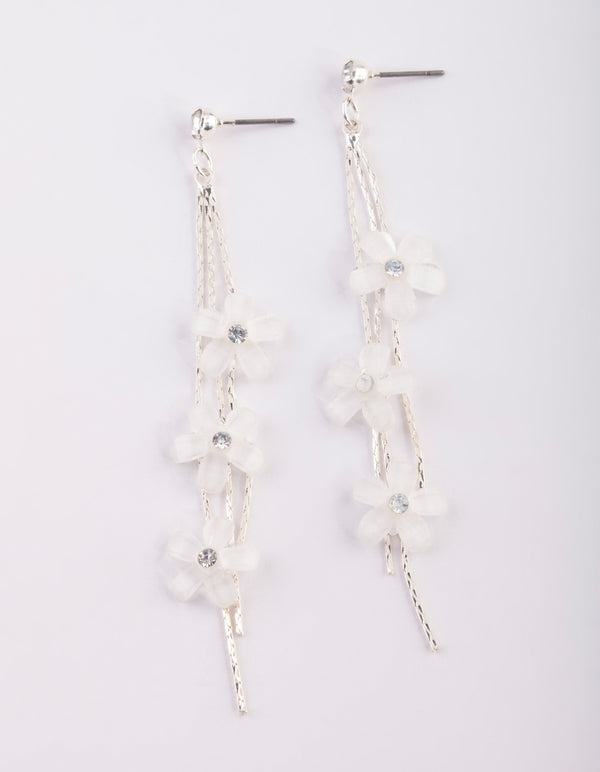 Silver Flower Drop Earrings