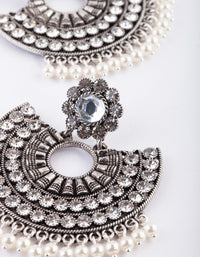 Antique Silver Pearl Bead Chandbali Earrings - link has visual effect only