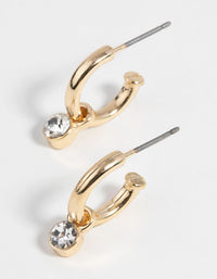 Gold Diamante Charm Huggie Hoop Earrings - link has visual effect only