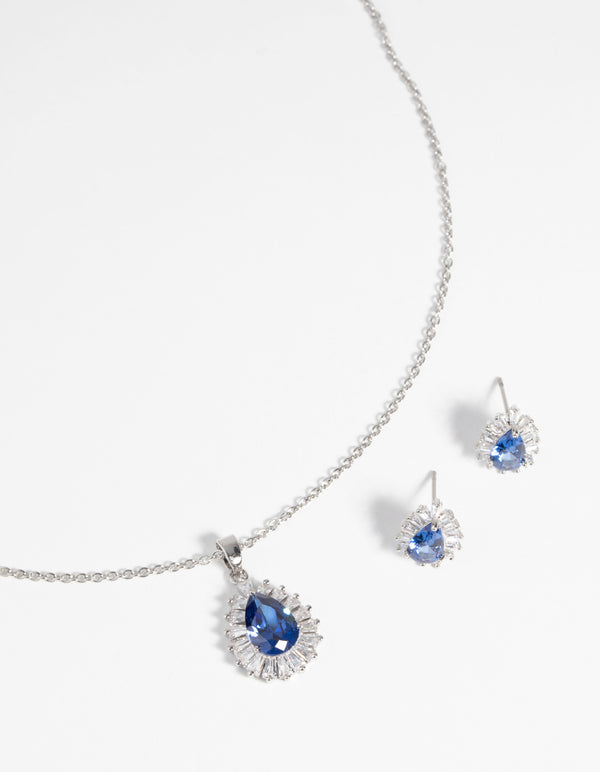 Sapphire Diamond Simulant Necklace & Earrings Set