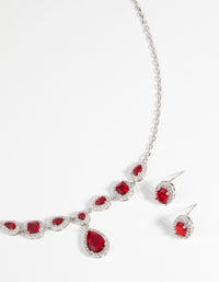 Ruby Diamond Simulant Oval Necklace & Earrings Set - link has visual effect only