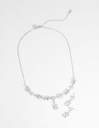 Silver Diamond Simulant Floral Necklace & Earrings Set - link has visual effect only