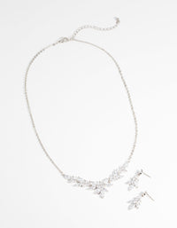 Rhodium Diamond Simulant Navette Necklace & Earrings Set - link has visual effect only