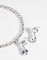 Rhodium Diamond Simulant Marquise Bracelet & Earrings Set - link has visual effect only