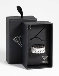 Silver Square Diamond Simulant Ring Set - link has visual effect only