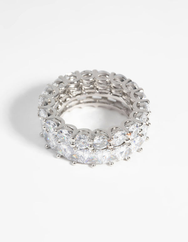 Silver Square Diamond Simulant Ring Set