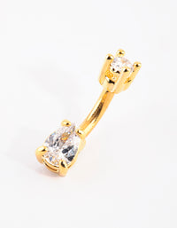 Gold Plated Titanium Pear Diamante Small Belly Bar - link has visual effect only