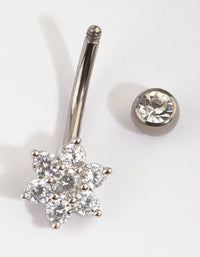 Titanium Diamante Flower Belly Bar - link has visual effect only