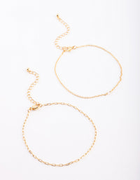 Gold Plated Fine Chain Anklet Set - link has visual effect only