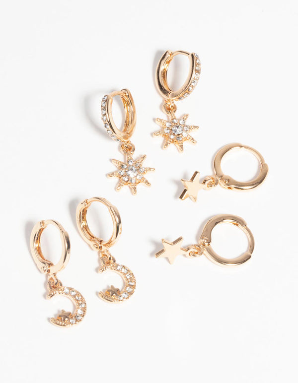 Gold Celestial Huggie Hoop Earring Pack