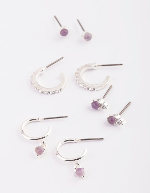 Silver Earring Stack Pack with Amethyst