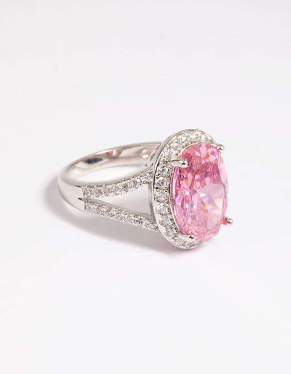 Rhodium Pink Cubic Zirconia Ring