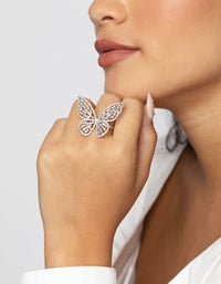 Rhodium Cubic Zirconia Butterfly Statement Ring - link has visual effect only