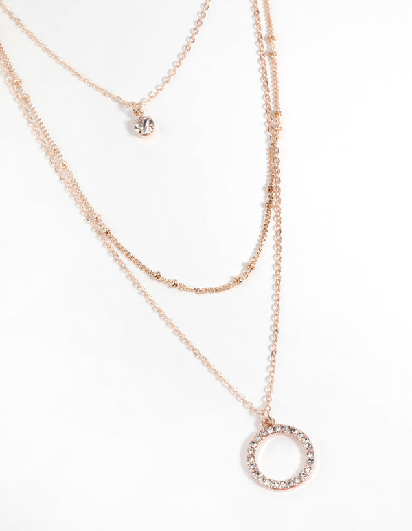 Rose Gold Diamante Layered Necklace