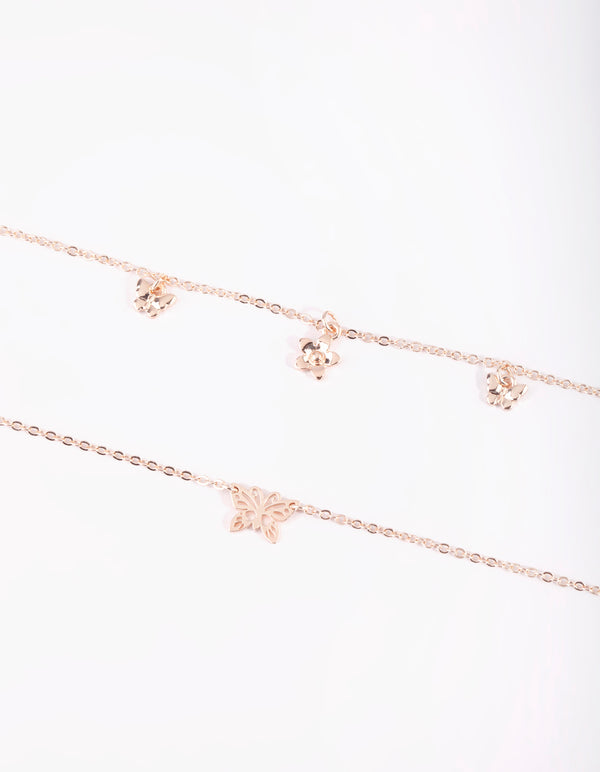 Rose Gold Butterfly Bracelet Set