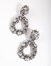 Gunmetal Diamante Teardrop Earrings - link has visual effect only