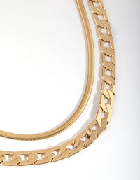 Gold Plated Layered Curb Chain Necklace - link has visual effect only