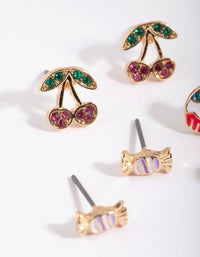 Gold Cherry & Sweets Stud Earring Pack - link has visual effect only