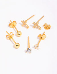 Gold Plated Sterling Silver Cross & Diamante Stud Earring Pack - link has visual effect only