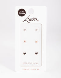 Rose Gold Plated Sterling Silver Heart & Butterfly Stud Earring Pack - link has visual effect only