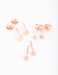 Rose Gold Plated Sterling Silver Heart & Butterfly Stud Earring Pack - link has visual effect only