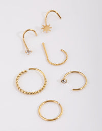 Gold Plated Surgical Steel Diamante Twist Nose Stud 6-Pack - link has visual effect only