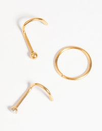 Gold-Plated Surgical Steel Nose Stud & Ring Pack - link has visual effect only